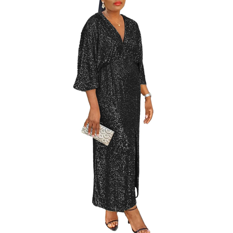 Plus Size Sequined Split Luxury Party Dress