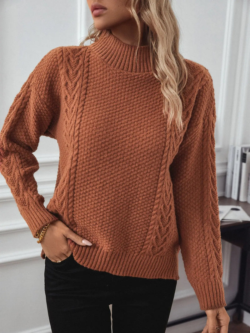 Neckline Knit Sweater Loose Long -sleeved Pullover