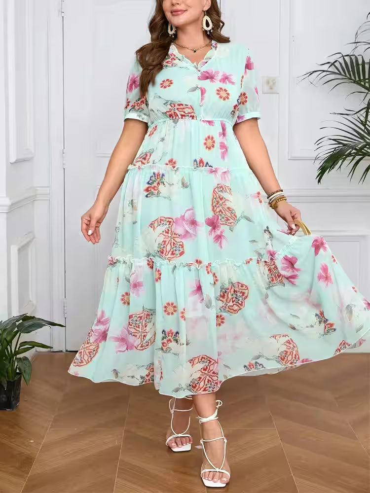 Plus Size Floral Elegant High Waist Chiffon - Women's Fashion - View 6
