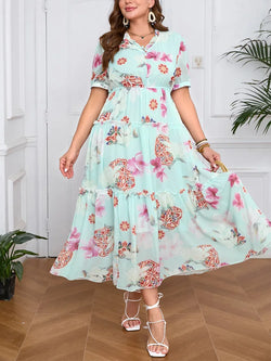Plus Size Floral Elegant High Waist Chiffon