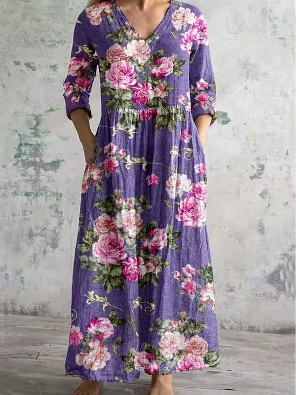 Plus size spring V-neck long sleeve dress - Additional View 6