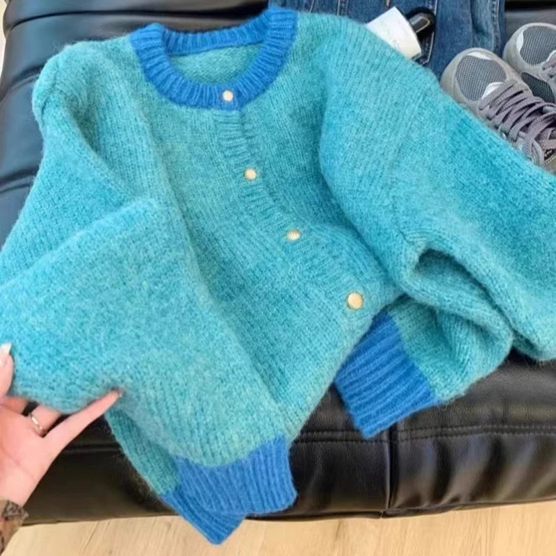 Cardigan Long Sleeve Patchwork Knitted