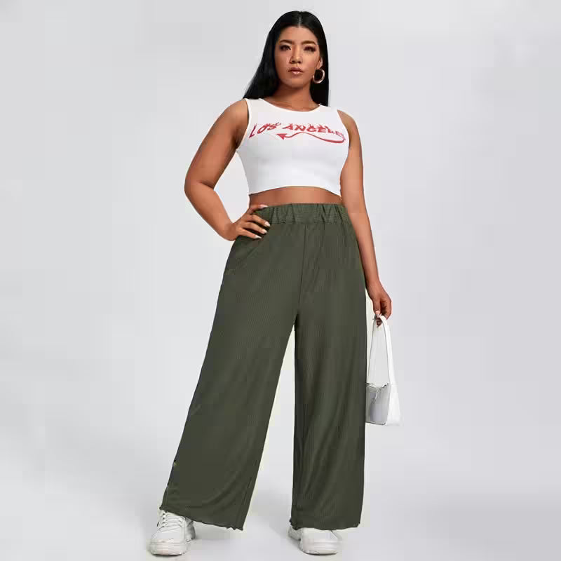Plus Size Elastic Waist Summer Elegant Wide Leg - Additional View 5