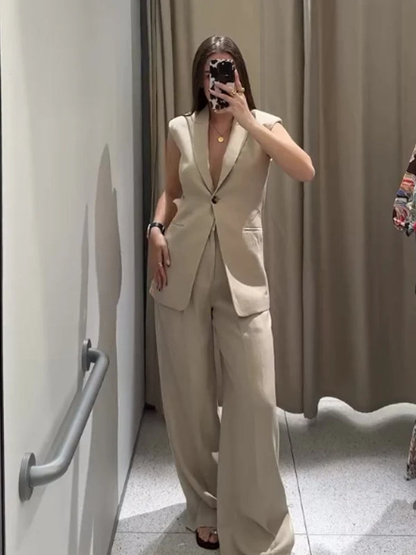 Pocket Zipper Slim Wide Leg Pant 2 Piece Set
