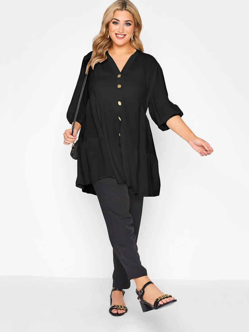 Plus Size Button Down Elegant Spring Autumn Tunic Tops