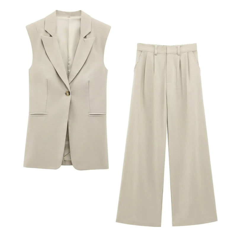 Pocket Zipper Slim Wide Leg Pant 2 Piece Set