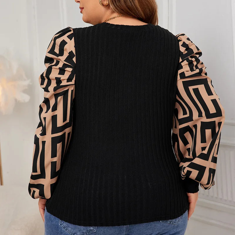 Plus Size Sweater Patchwork T-Shirt Chiffon