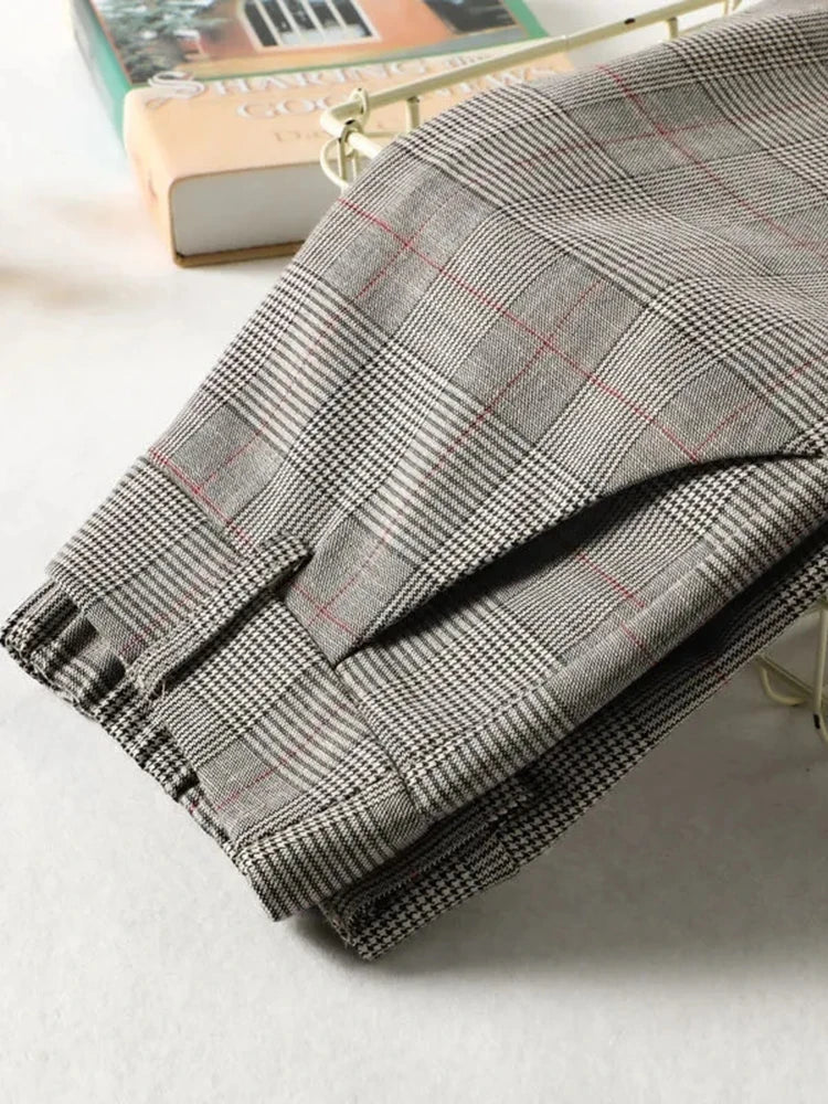 Straight  Plaid Split Formal Baggy Spodnie