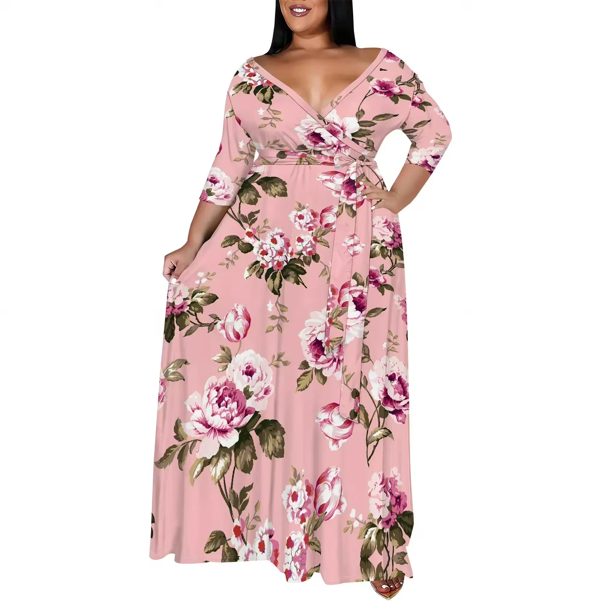 Vintage Floral V Neck Maxi Dress - Additional View 7