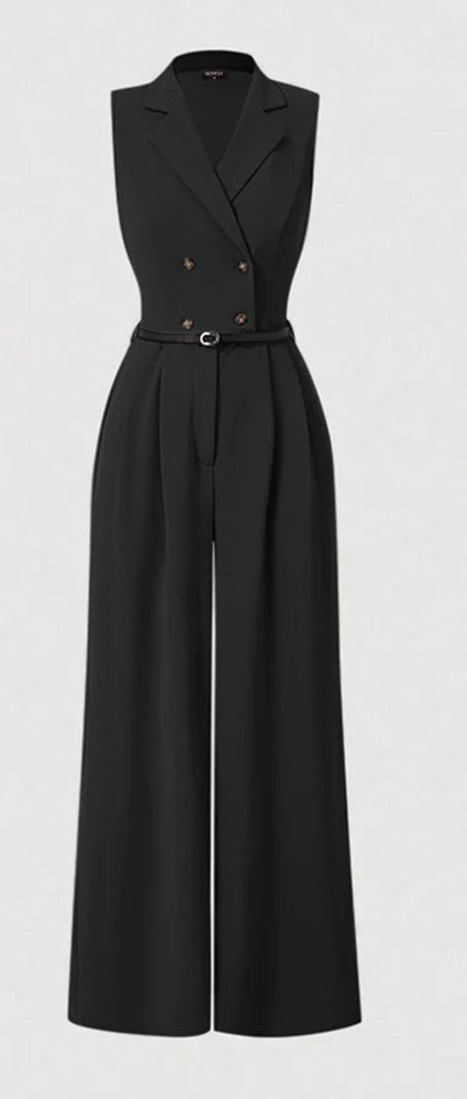 Jumpsuits Sleeveless Solid Color Lapel