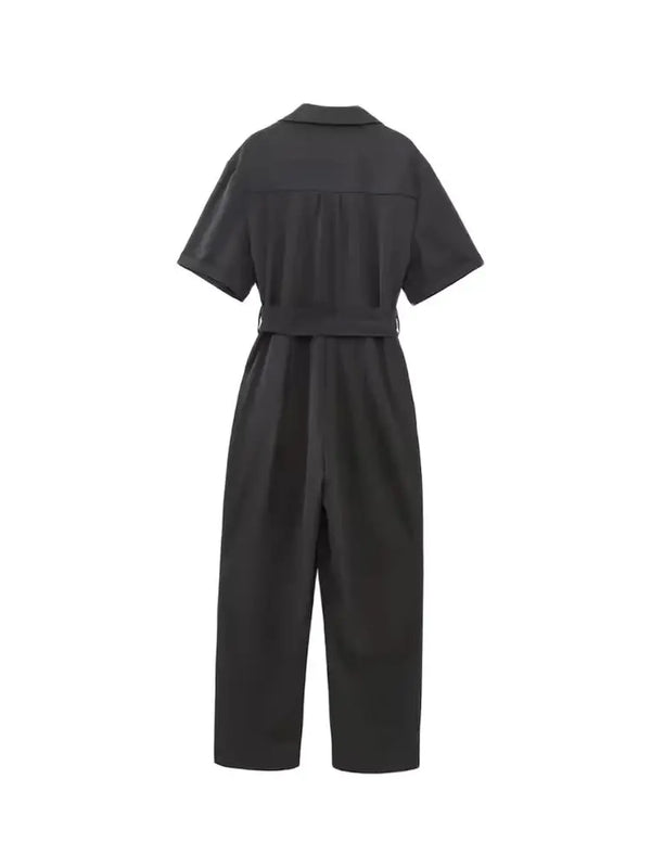 Jumpsuits Vintage Short Sleeve Side Pockets