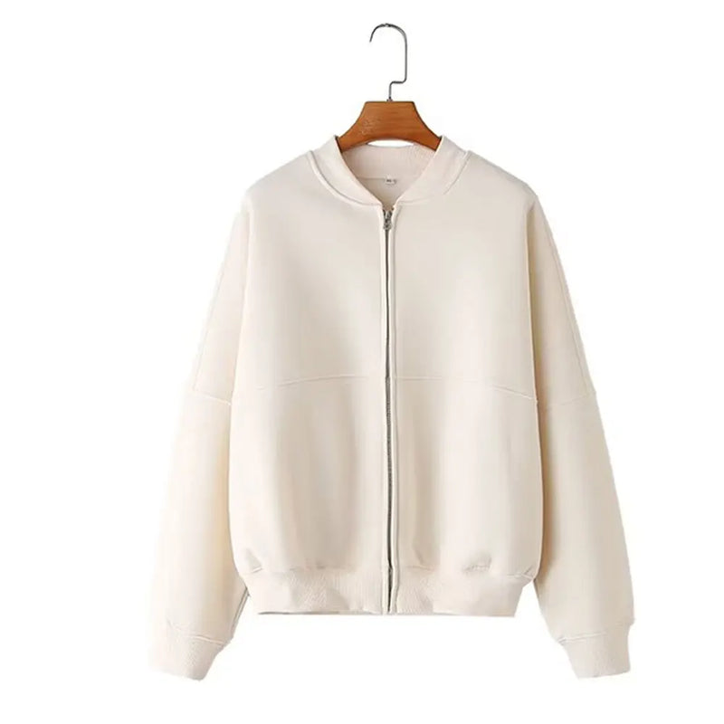 2-piece Retro Solid Color Zipper Bomber Jacket