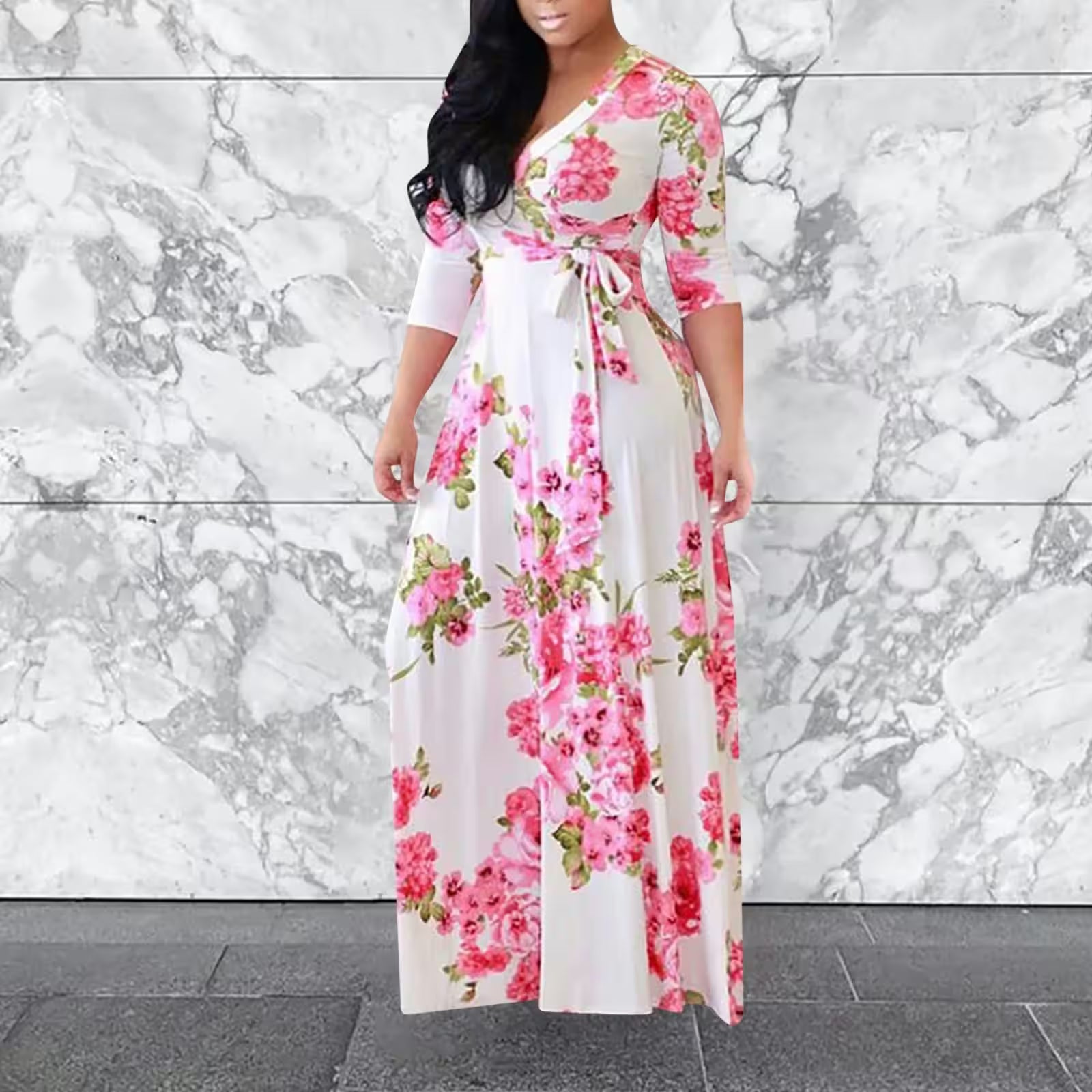V Neck Short Sleeve Floral Midi Dress Sexy - Additional View 9