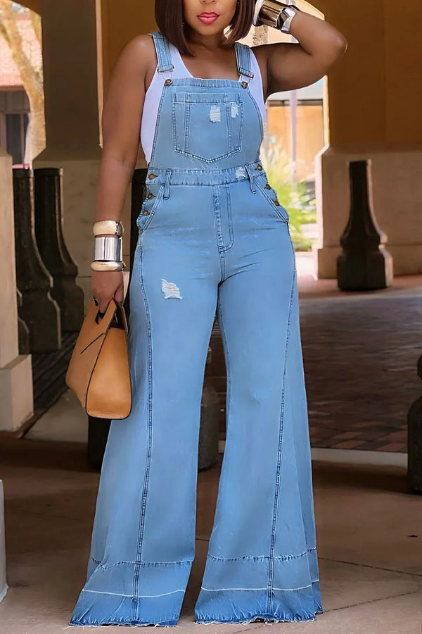 Plus Size Streetwear Button Jean Jumpsuits Clothing