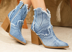 Boots Retro Style Fashion Cowboy Denim