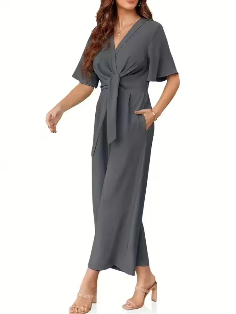 Jumpsuit Casual Solid Color Short Sleeved - Additional View 4