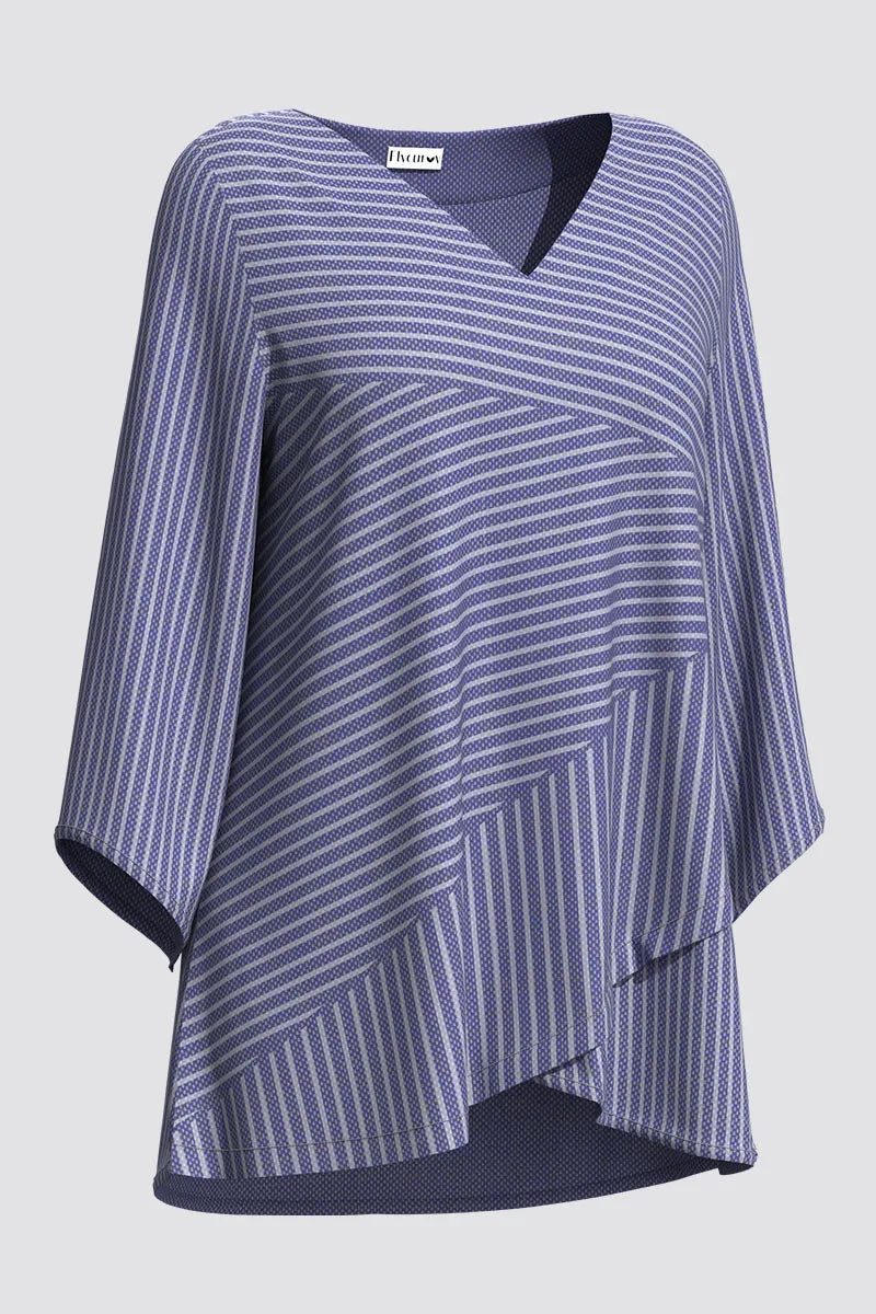 Plus Size Casual Striped Print V Neck Asymmetric
