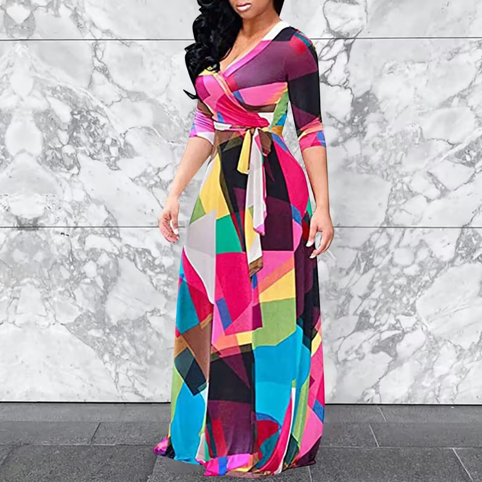 V Neck Short Sleeve Floral Midi Dress Sexy - Additional View 7