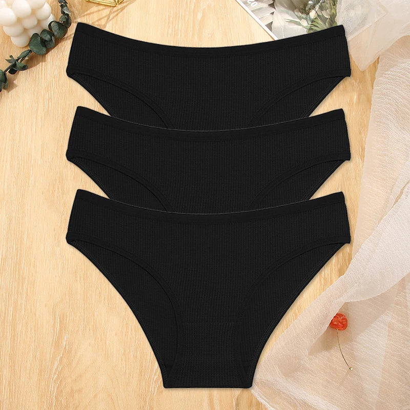 3Pcs/set  Waffle Cotton Panties S-XL
