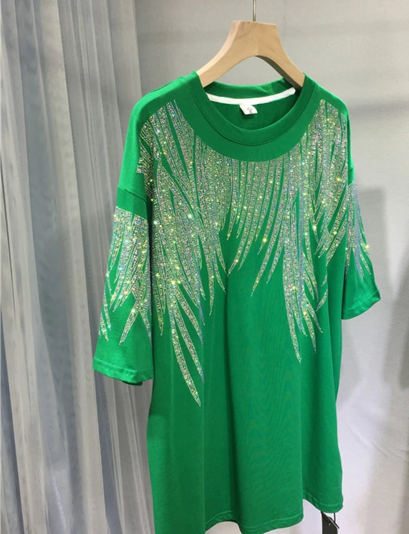 L-4XL Plus Size Tops Rhinestone Graphic T-shirts