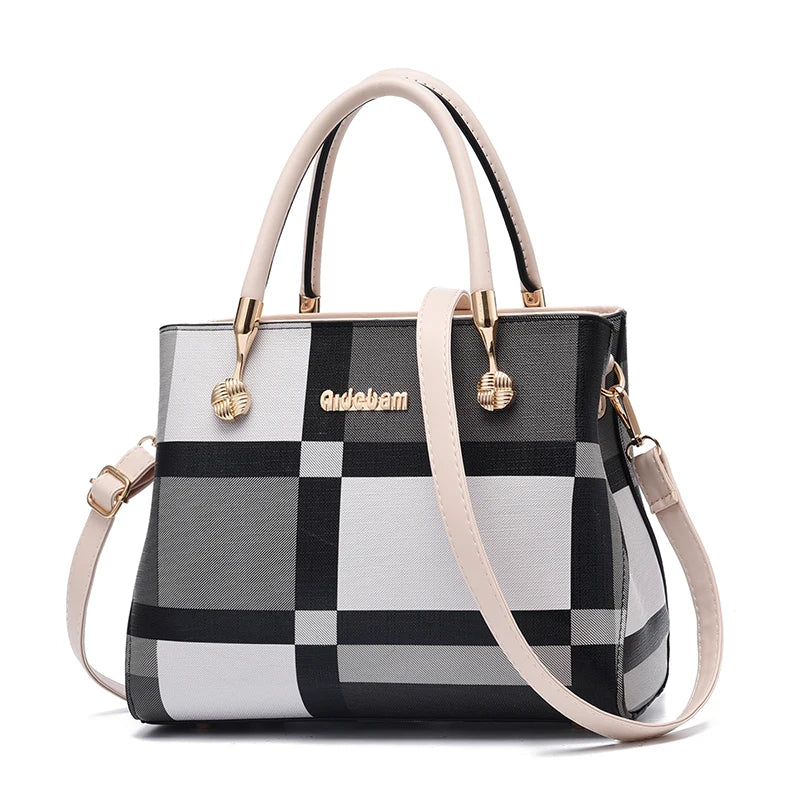 Plaid Pattern Handbag, Pompom Decor
