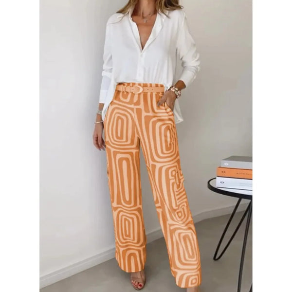 Shirt Elastic Waist Print Trousers 2Piece Set spring 2025
