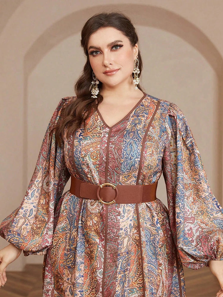 Plus Size Maxi Dresses Luxury  V-neck Print