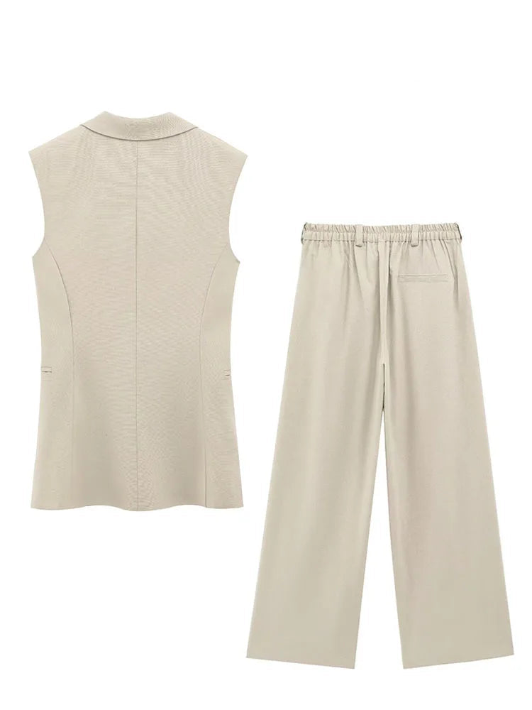 Pocket Zipper Slim Wide Leg Pant 2 Piece Set