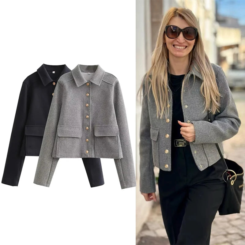 Jacket Women Button Cropped