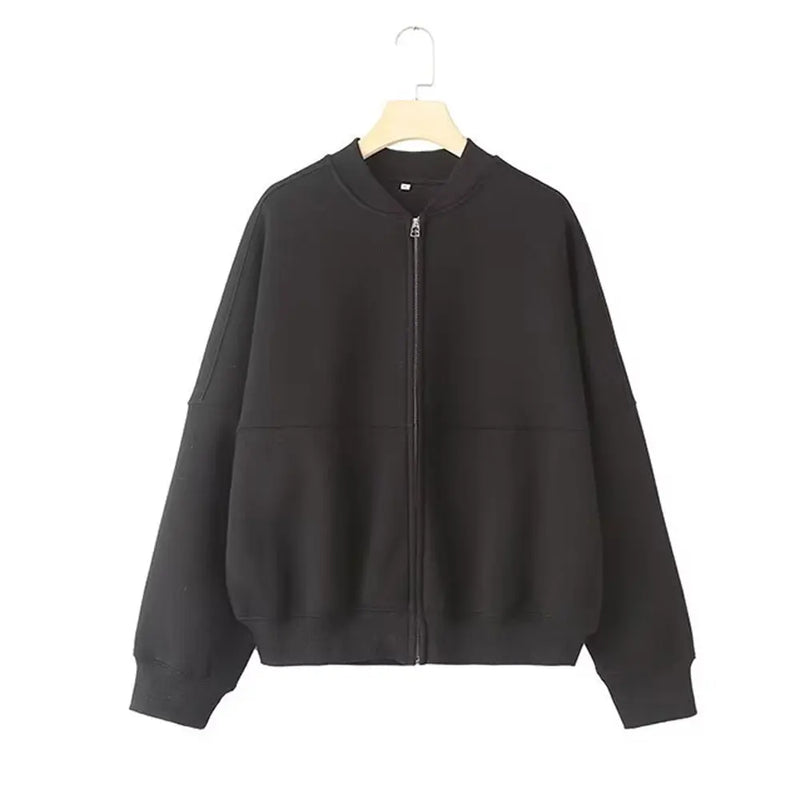 2-piece Retro Solid Color Zipper Bomber Jacket