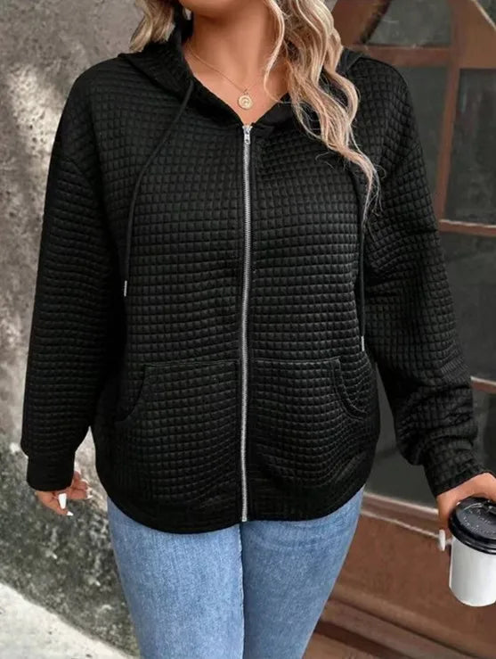 Autumn color pocket hooded zipper Jacket