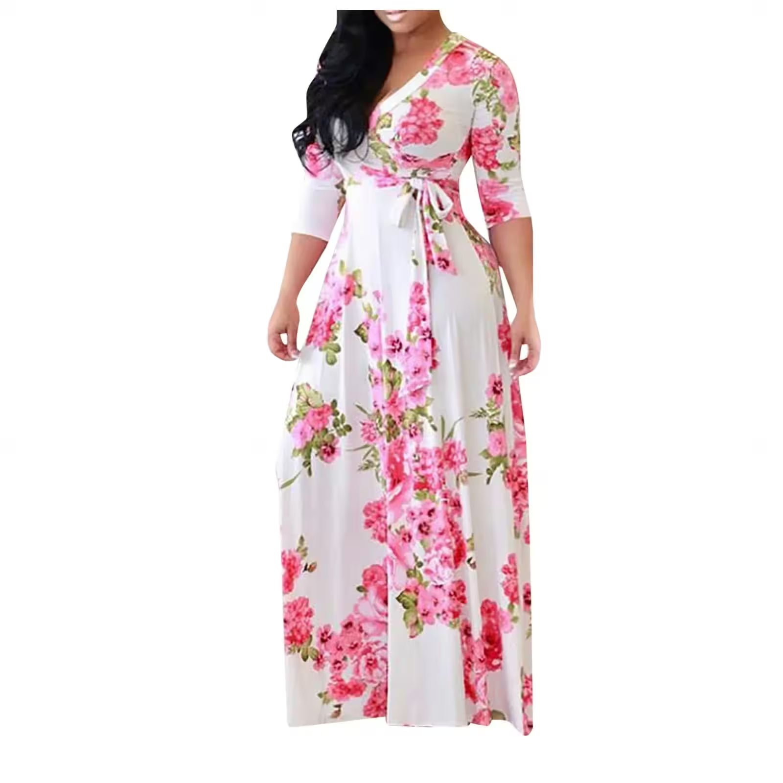 Dresses - V Neck Short Sleeve Floral Midi Dress Sexy
