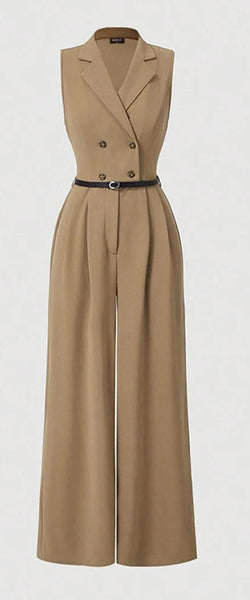 Jumpsuits Sleeveless Solid Color Lapel