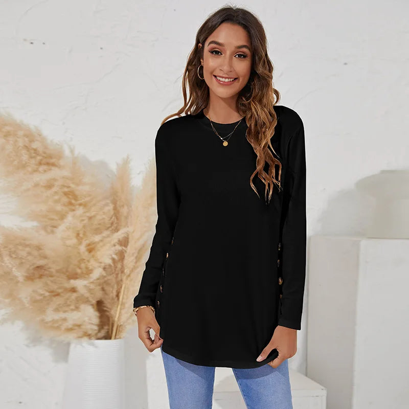T-Shirt Long Sleeve Comfortable Solid Color Versatile Casual