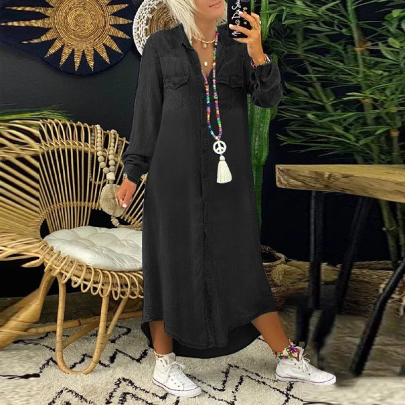 Plus Size Casual Dress Elegant Button Long Sleeve