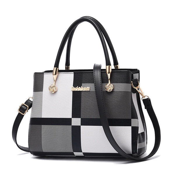 Plaid Pattern Handbag, Pompom Decor