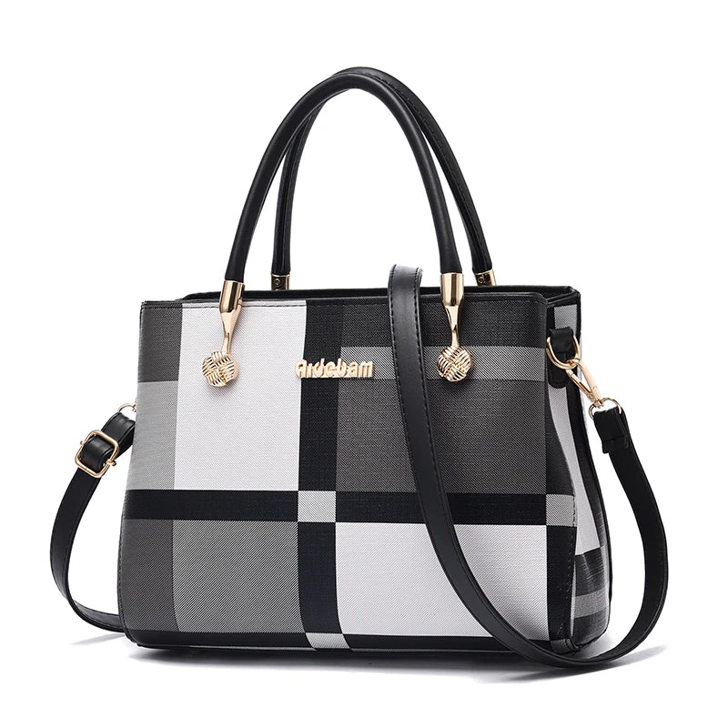 Plaid Pattern Handbag, Pompom Decor
