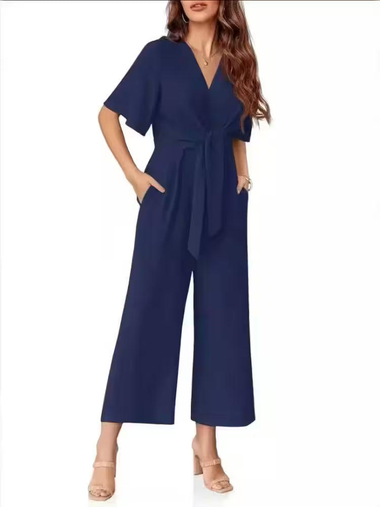 Bottoms - Jumpsuit Casual Solid Color Short Sleeved