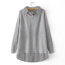Plus Size Patchwork Striped Sweater Two Pieces
