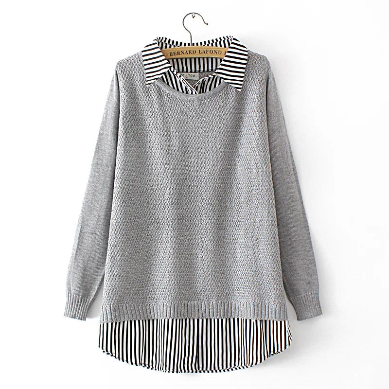 Plus Size Patchwork Striped Sweater Two Pieces