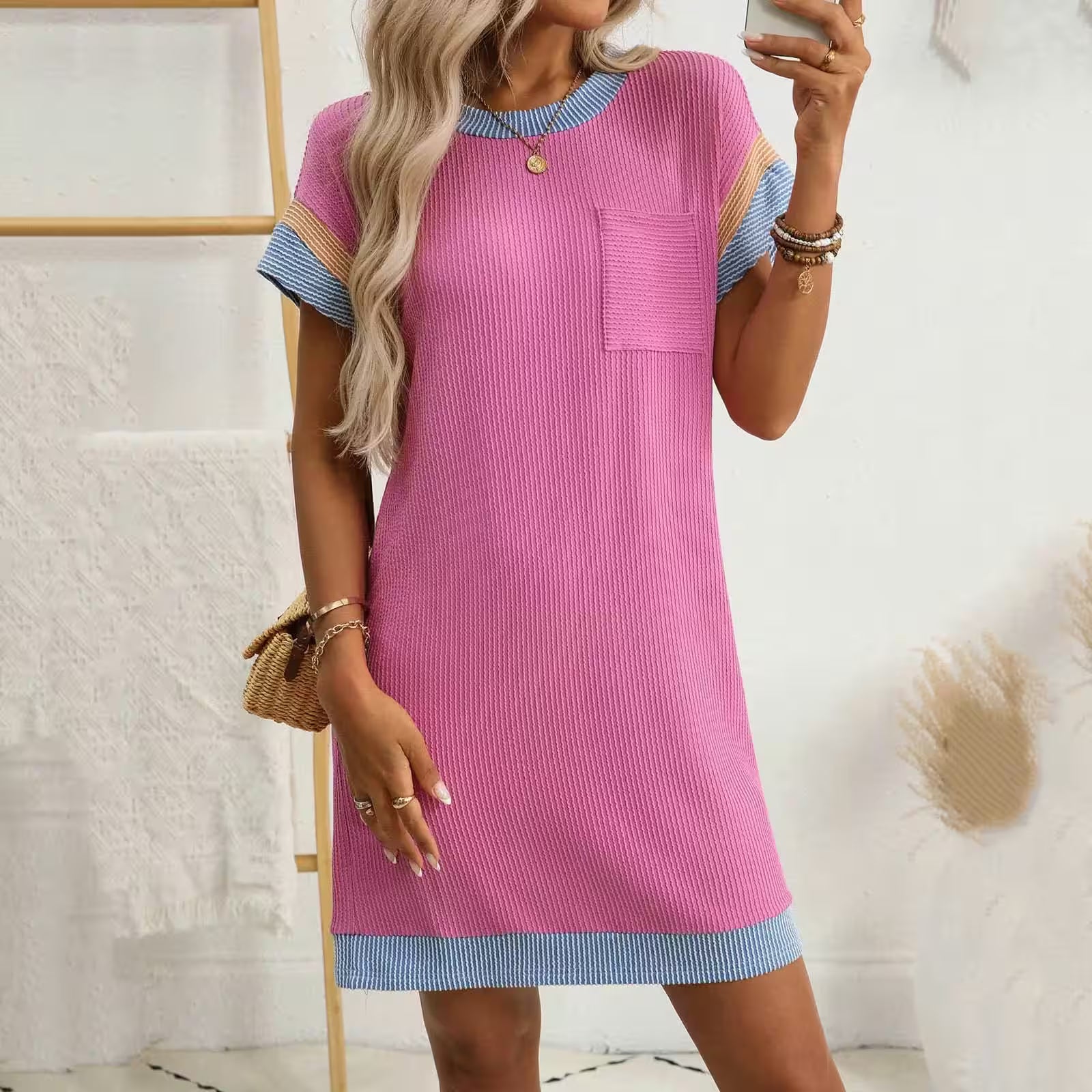 Contrast Stripe Knit Midi Dress