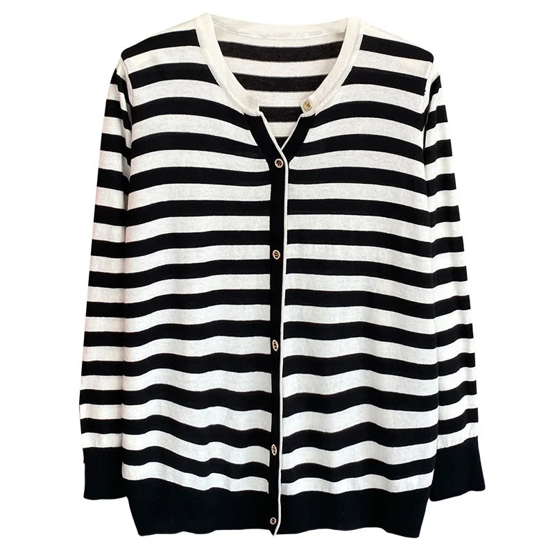 Plus Size  V-Neck Stripe Knitted Pullover