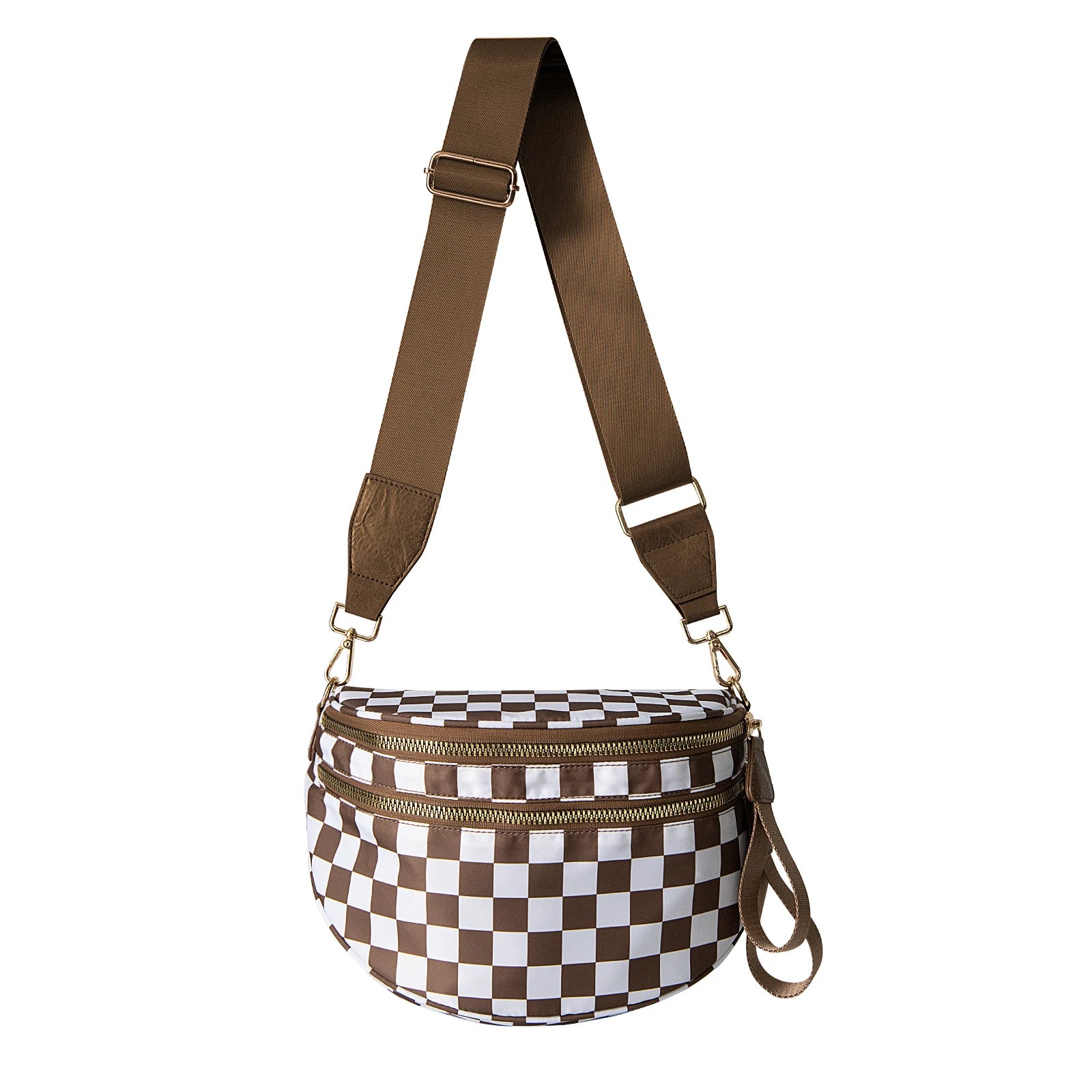Checkered Bum Bag Crossbody - Lightweight Nylon Travel Bag for Women