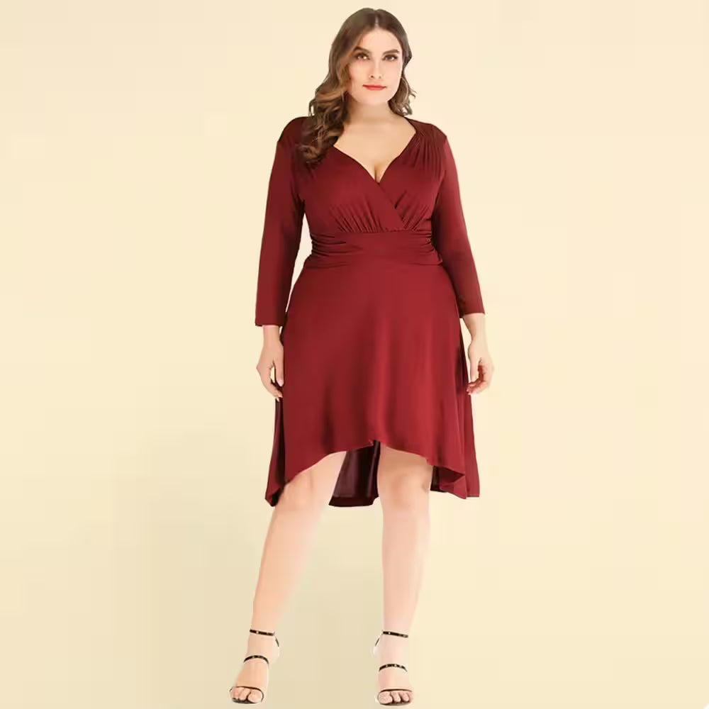 Formal Dresses - Plus Size V-Neck Waist-Fitted Pleated for Women