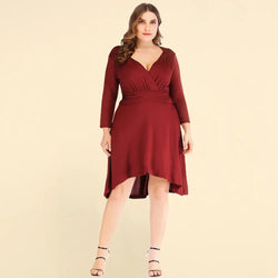 Plus Size V-Neck Waist-Fitted Pleated