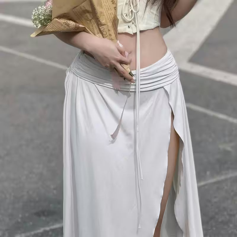 Long Ruched Waist Side Split Skirt - Additional View 3