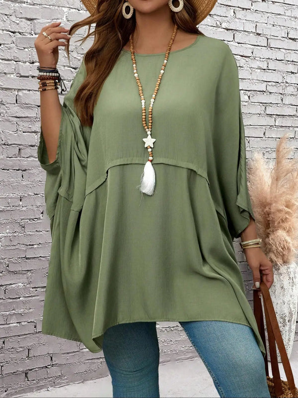 Plus size round neck bat wing sleeve loose