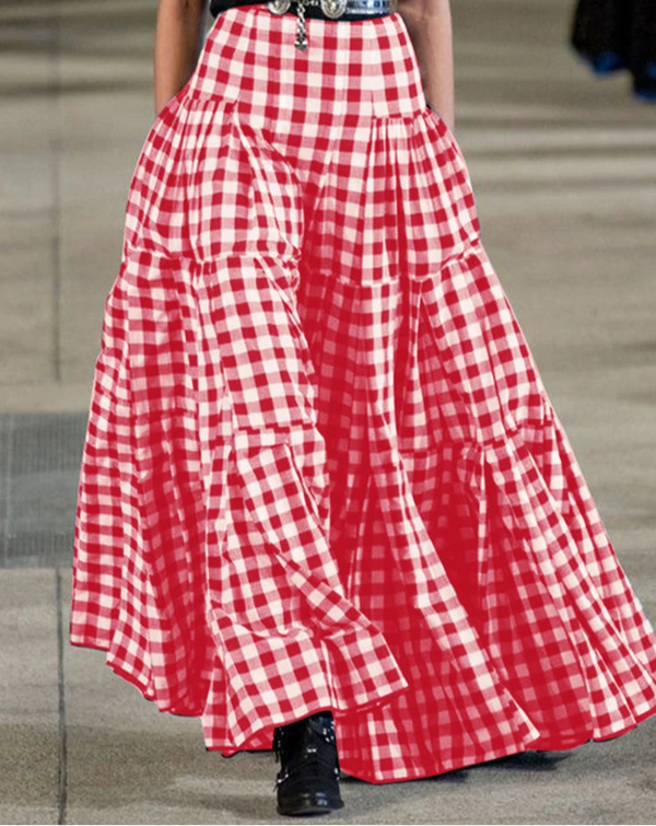 Plus Size 5XL Skirts Summer A Line Plaid