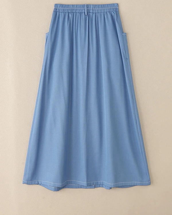 Casual Elastic Waist A-line Maxi Skirts