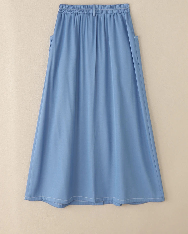 Casual Elastic Waist A-line Maxi Skirts